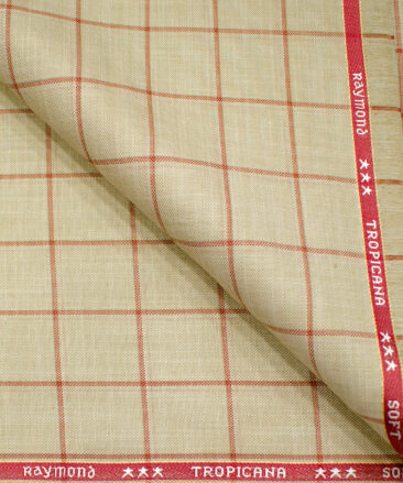 Raymond Men's Polyester Viscose Checks  Unstitched Suiting Fabric (Tan Beige)