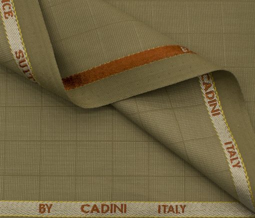 Cadini Men's Polyester Viscose Checks 3.75 Meter Unstitched Suiting Fabric (Khakhi )