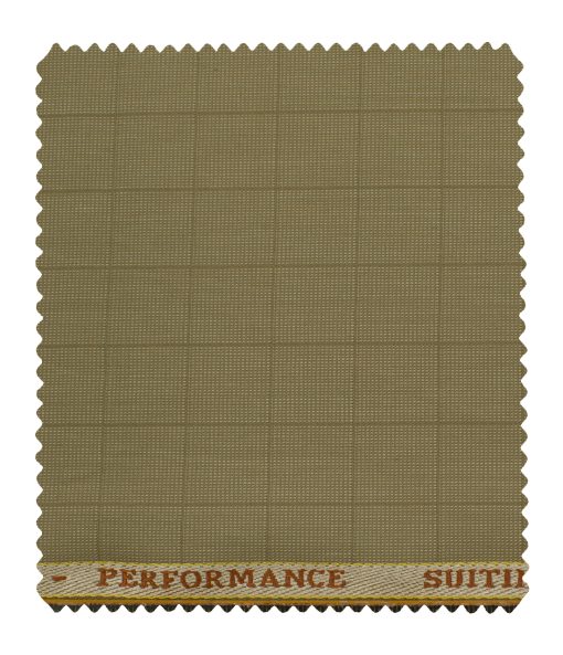 Cadini Men's Polyester Viscose Checks 3.75 Meter Unstitched Suiting Fabric (Khakhi )