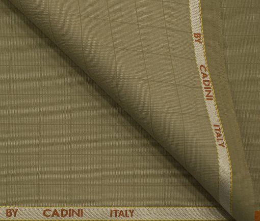 Cadini Men's Polyester Viscose Checks 3.75 Meter Unstitched Suiting Fabric (Khakhi )