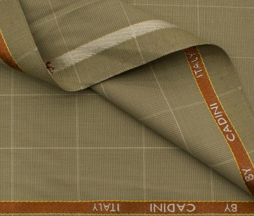 Cadini Men's Polyester Viscose Checks 3.75 Meter Unstitched Suiting Fabric (Khakhi )