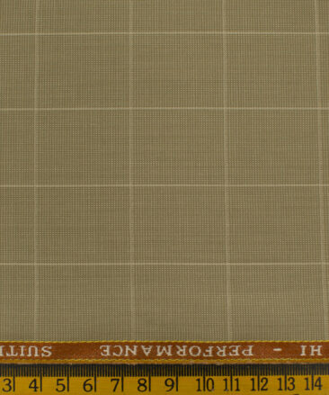 Cadini Men's Polyester Viscose Checks 3.75 Meter Unstitched Suiting Fabric (Khakhi )