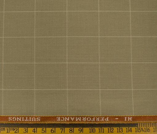 Cadini Men's Polyester Viscose Checks 3.75 Meter Unstitched Suiting Fabric (Khakhi )