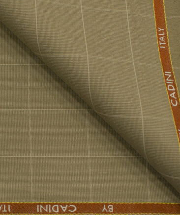 Cadini Men's Polyester Viscose Checks 3.75 Meter Unstitched Suiting Fabric (Khakhi )