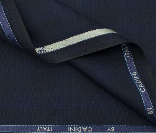 Cadini Men's Polyester Viscose Checks 3.75 Meter Unstitched Suiting Fabric (Dark Blue)