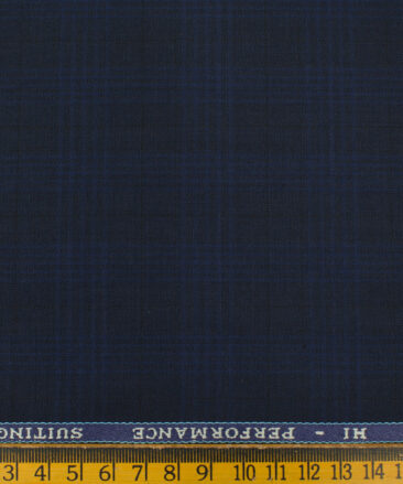 Cadini Men's Polyester Viscose Checks 3.75 Meter Unstitched Suiting Fabric (Dark Blue)