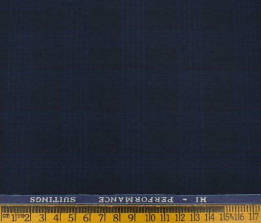 Cadini Men's Polyester Viscose Checks 3.75 Meter Unstitched Suiting Fabric (Dark Blue)