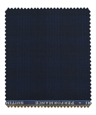 Cadini Men's Polyester Viscose Checks 3.75 Meter Unstitched Suiting Fabric (Dark Blue)