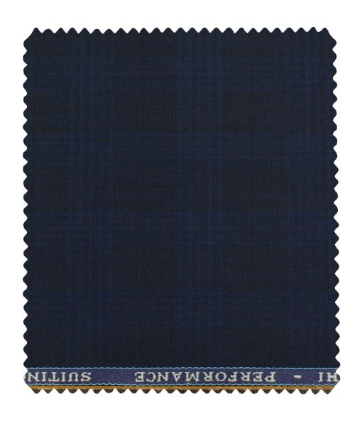 Cadini Men's Polyester Viscose Checks 3.75 Meter Unstitched Suiting Fabric (Dark Blue)