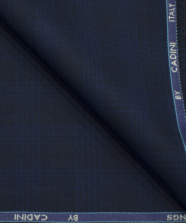 Cadini Men's Polyester Viscose Checks 3.75 Meter Unstitched Suiting Fabric (Dark Blue)