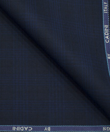 Cadini Men's Polyester Viscose Checks 3.75 Meter Unstitched Suiting Fabric (Dark Blue)