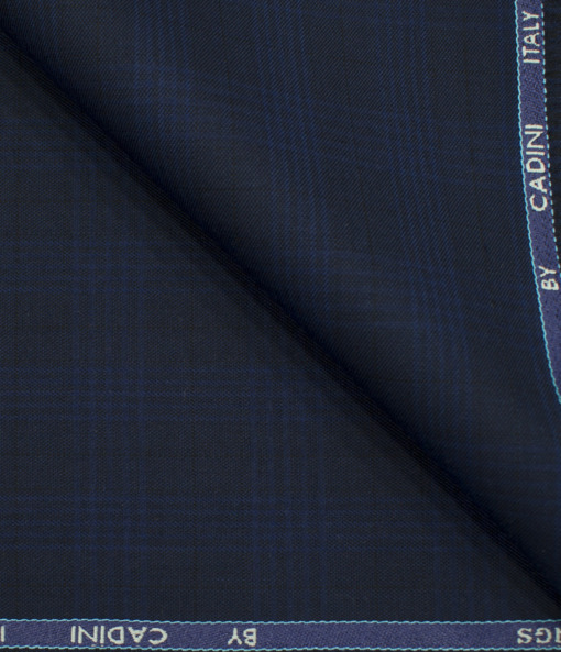 Cadini Men's Polyester Viscose Checks 3.75 Meter Unstitched Suiting Fabric (Dark Blue)