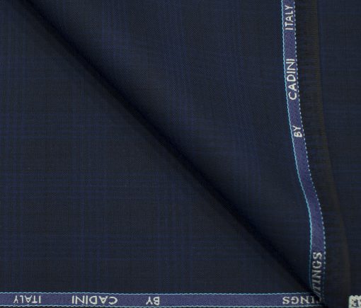 Cadini Men's Polyester Viscose Checks 3.75 Meter Unstitched Suiting Fabric (Dark Blue)