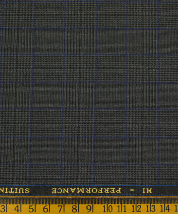 Cadini Men's Polyester Viscose Checks 3.75 Meter Unstitched Suiting Fabric (Grey)