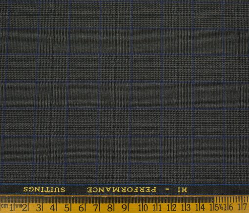 Cadini Men's Polyester Viscose Checks 3.75 Meter Unstitched Suiting Fabric (Grey)