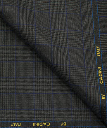 Cadini Men's Polyester Viscose Checks 3.75 Meter Unstitched Suiting Fabric (Grey)