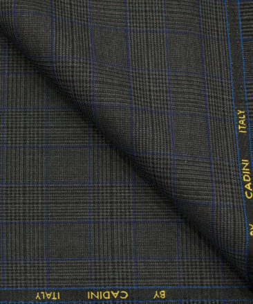 Cadini Men's Polyester Viscose Checks 3.75 Meter Unstitched Suiting Fabric (Grey)