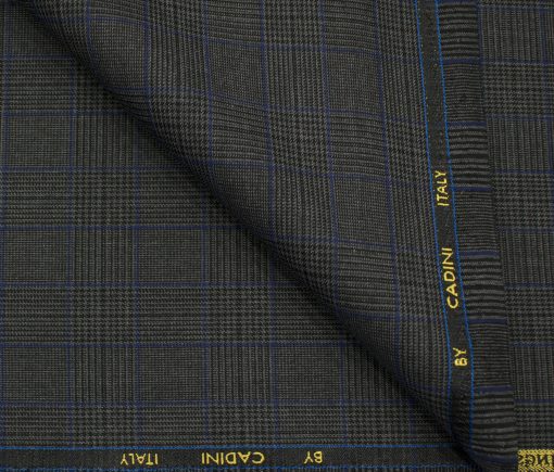 Cadini Men's Polyester Viscose Checks 3.75 Meter Unstitched Suiting Fabric (Grey)