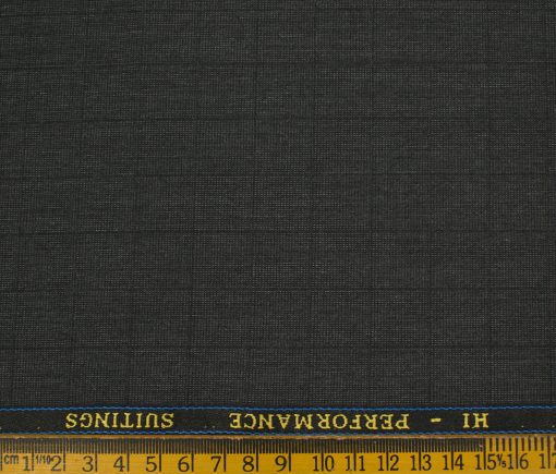 Cadini Men's Polyester Viscose Checks 3.75 Meter Unstitched Suiting Fabric (Dark Grey)