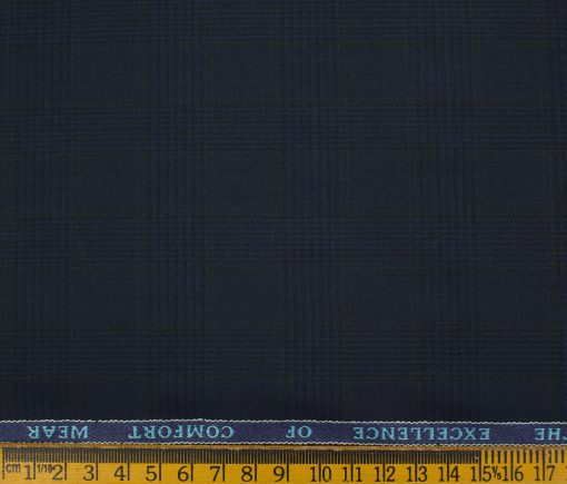 Cadini Men's Polyester Viscose Checks 3.75 Meter Unstitched Suiting Fabric (Dark Royal Blue)