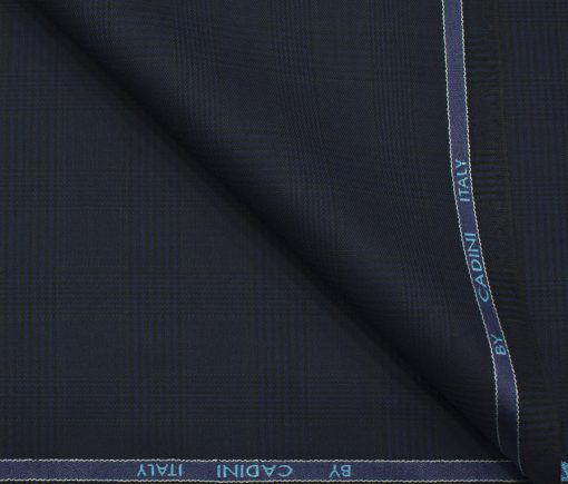 Cadini Men's Polyester Viscose Checks 3.75 Meter Unstitched Suiting Fabric (Dark Royal Blue)