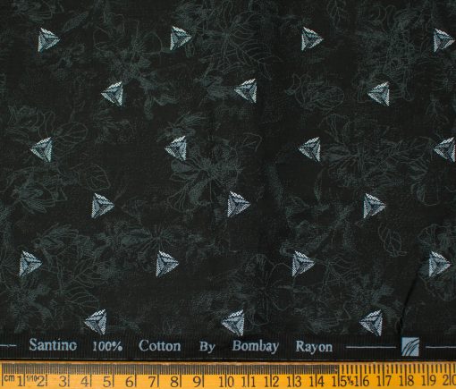 Bombay Rayon Men's Cotton Printed 2 Meter Unstitched Shirting Fabric (Black & Grey)