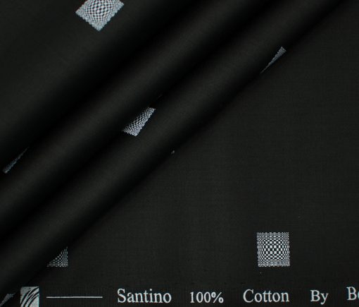 Bombay Rayon Men's Cotton Printed 2 Meter Unstitched Shirting Fabric (Black & White)