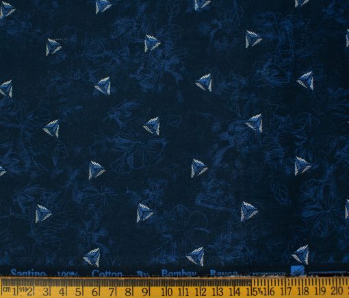 Bombay Rayon Men's Cotton Printed 2 Meter Unstitched Shirting Fabric (Royal Blue)