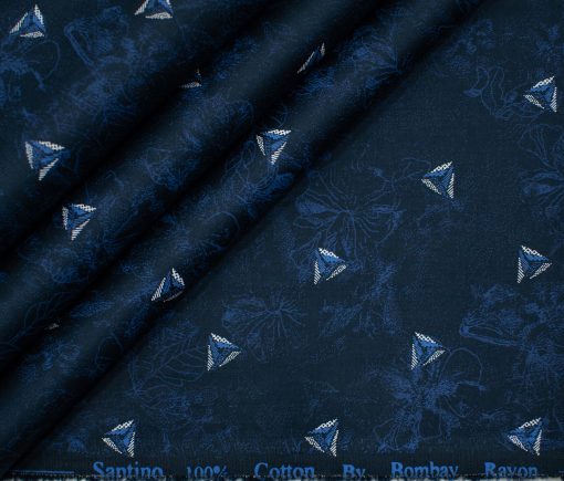 Bombay Rayon Men's Cotton Printed 2 Meter Unstitched Shirting Fabric (Royal Blue)