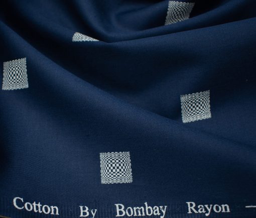 Bombay Rayon Men's Cotton Printed 2 Meter Unstitched Shirting Fabric (Royal Blue & White)