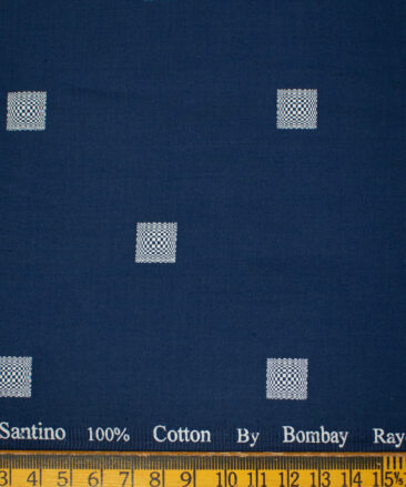 Bombay Rayon Men's Cotton Printed 2 Meter Unstitched Shirting Fabric (Royal Blue & White)