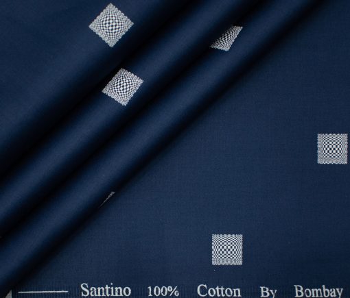 Bombay Rayon Men's Cotton Printed 2 Meter Unstitched Shirting Fabric (Royal Blue & White)