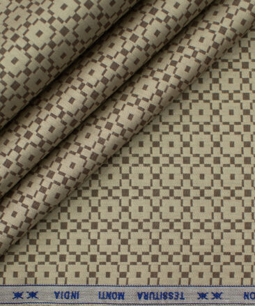 Tessitura Monti Men's Giza Cotton Jacquard 2 Meter Unstitched Shirting Fabric (Beige & Brown)