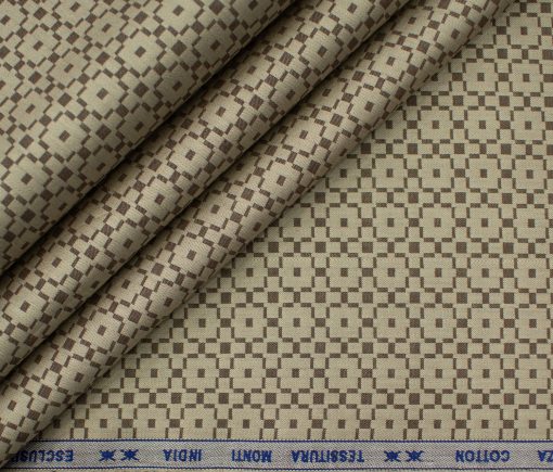 Tessitura Monti Men's Giza Cotton Jacquard 2 Meter Unstitched Shirting Fabric (Beige & Brown)