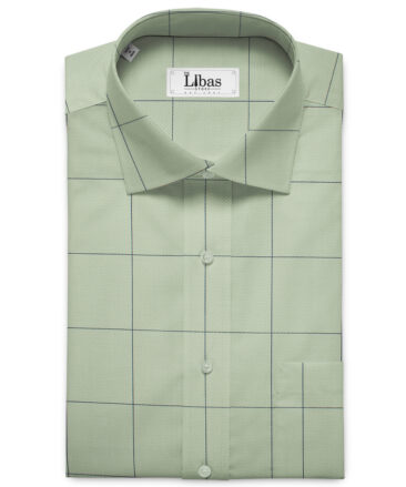 Tessitura Monti Men's Giza Cotton Checks 2 Meter Unstitched Shirting Fabric (Light Green & Blue)