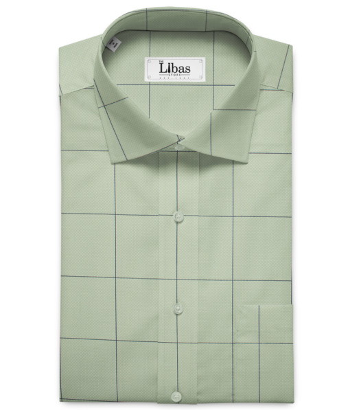 Tessitura Monti Men's Giza Cotton Checks 2 Meter Unstitched Shirting Fabric (Light Green & Blue)