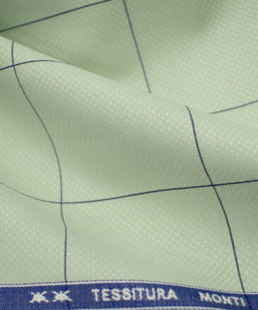 Tessitura Monti Men's Giza Cotton Checks 2 Meter Unstitched Shirting Fabric (Light Green & Blue)