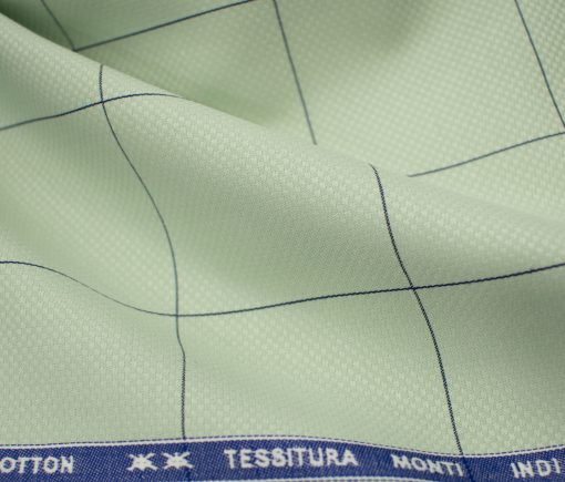 Tessitura Monti Men's Giza Cotton Checks 2 Meter Unstitched Shirting Fabric (Light Green & Blue)