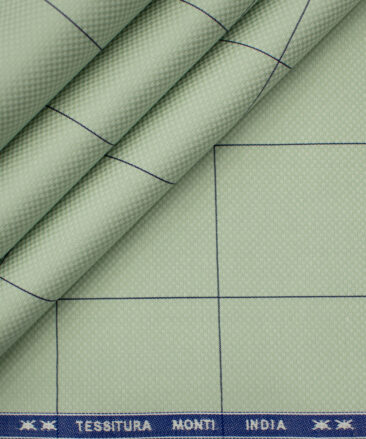 Tessitura Monti Men's Giza Cotton Checks 2 Meter Unstitched Shirting Fabric (Light Green & Blue)