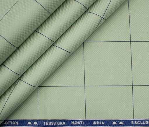 Tessitura Monti Men's Giza Cotton Checks 2 Meter Unstitched Shirting Fabric (Light Green & Blue)