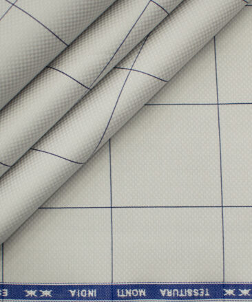 Tessitura Monti Men's Giza Cotton Checks 2 Meter Unstitched Shirting Fabric (Light Grey & Blue)