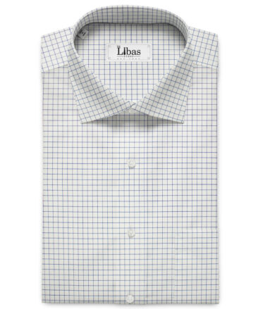 Tessitura Monti Men's Giza Cotton Checks 2 Meter Unstitched Shirting Fabric (White & Blue)