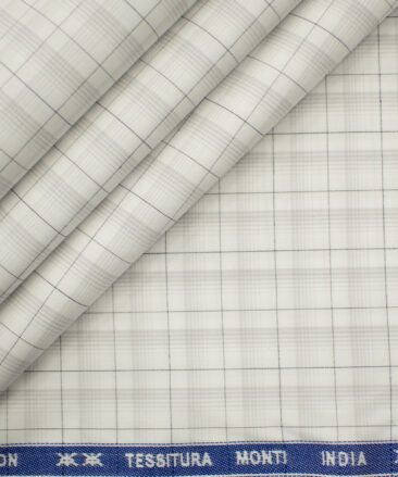 Tessitura Monti Men's Giza Cotton Checks 2 Meter Unstitched Shirting Fabric (White & Grey)