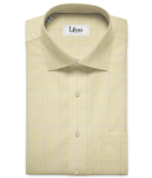 Tessitura Monti Men's Giza Cotton Checks 2 Meter Unstitched Shirting Fabric (Yellow)