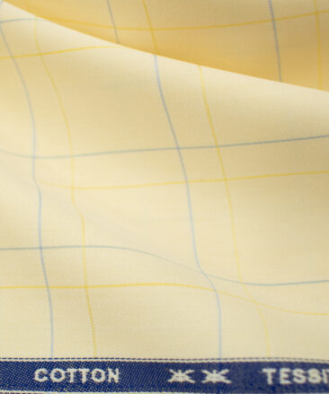 Tessitura Monti Men's Giza Cotton Checks 2 Meter Unstitched Shirting Fabric (Yellow)