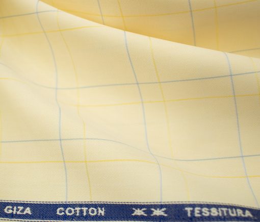 Tessitura Monti Men's Giza Cotton Checks 2 Meter Unstitched Shirting Fabric (Yellow)