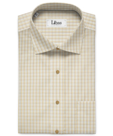 Raymond Men's Premium Cotton Checks 2 Meter Unstitched Shirting Fabric (Cream & Yellow)