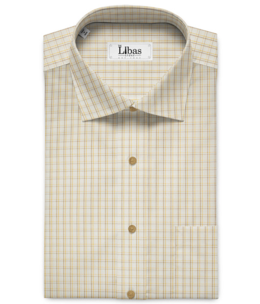 Raymond Men's Premium Cotton Checks 2 Meter Unstitched Shirting Fabric (Cream & Yellow)