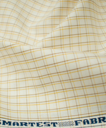 Raymond Men's Premium Cotton Checks 2 Meter Unstitched Shirting Fabric (Cream & Yellow)