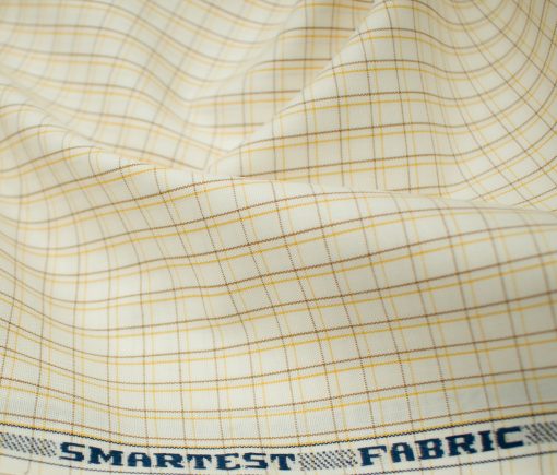 Raymond Men's Premium Cotton Checks 2 Meter Unstitched Shirting Fabric (Cream & Yellow)